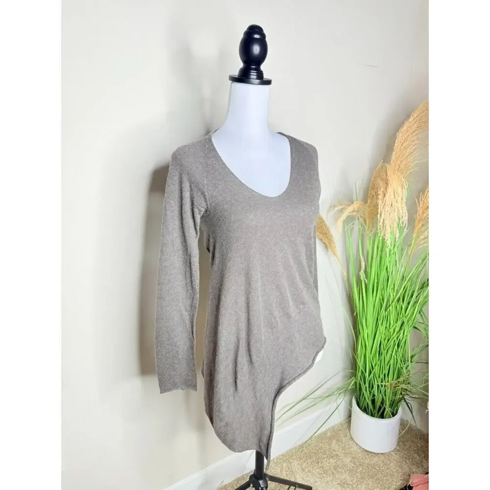 Lauren Vidal Paris Wool Sweater Asymmetrical Brown Sz Medium V Neck Womens - Picture 3 of 6